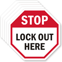 Lockout Here Vinyl Label (stop shape)