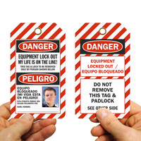 Bilingual equipment lockout tag
